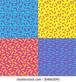 Set of seamless abstract geometric pattern in retro memphis style, fashion 80-90s. It can be used in printing, website backdrop and fabric design.