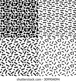 Set of seamless abstract geometric pattern in retro memphis style, fashion 80-90s. It can be used in printing, website backdrop and fabric design.