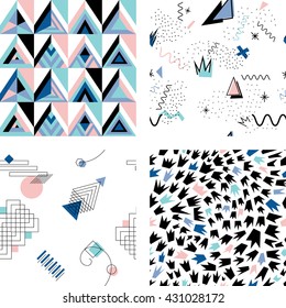 Set of seamless abstract geometric patterns in trendy colors 2
