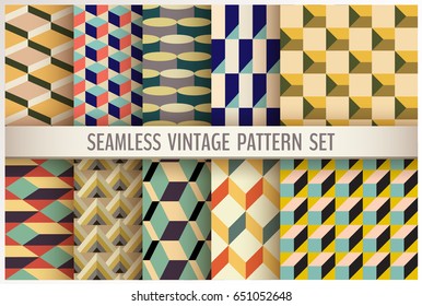Set of seamless abstract geometrical patterns made in vintage style.