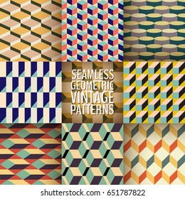 Set of seamless abstract geometrical patterns made in vintage style.