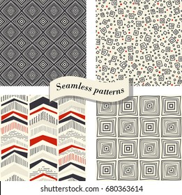Set of Seamless abstract hand drawn pattern. Geometric pattern in doodle can be used for ceramic tile, wallpaper, linoleum, textile, wrapping paper, web page background. Vector