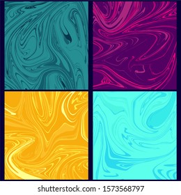 Set of seamless abstract marble pattern, wood texture. Bright colors. Hand drawn vector background. Trendy textile, fabric, wrapping. Vector illustration