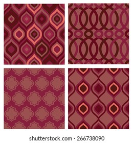 Set of seamless abstract marsala patterns. Vector geometric background. 