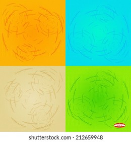 set of seamless abstract multicolored floral pattern colored texture on dark background with colored circle vector