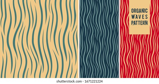 Set of seamless abstract organic patterns. Vector. Natural pattern and waves for wallpaper, tile, ornament for fabric, gift paper.