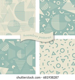 Set of Seamless Abstract pattern in Retro memphis style, fashion 80-90s Endless geometric pattern can be used for ceramic tile, wallpaper, linoleum, textile, wrapping paper, web page background.