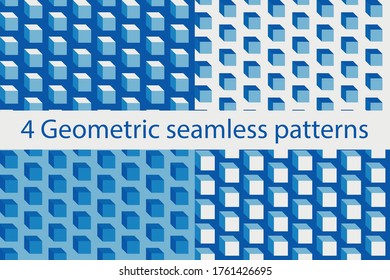 Set of seamless abstract patterns. Boxes on a blue background. Fresh, juicy, summer colors.