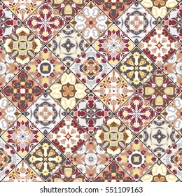 Set of seamless abstract patterns. Colorful tiles background in oriental style. Vector illustration.