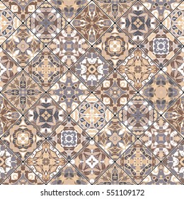 Set of seamless abstract patterns. Colorful tiles background in oriental style. Vector illustration.