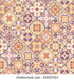 Set of seamless abstract patterns. Colorful tiles background in oriental style. Vector illustration.