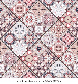 Set of seamless abstract patterns. Colorful tiles background in oriental style. Vector illustration.