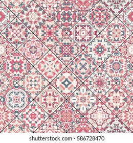Set of seamless abstract patterns. Colorful tiles background in oriental style. Vector illustration.