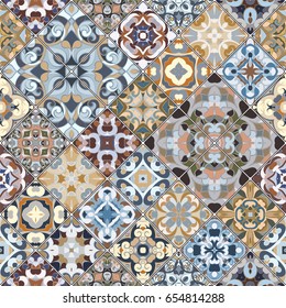 Set of seamless abstract patterns. Colorful tiles background in oriental style. Vector illustration.
