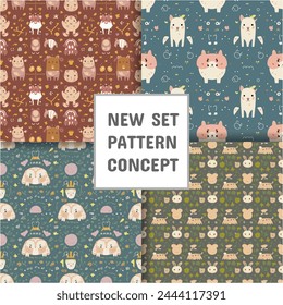 Conjunto de patrones abstractos sin costuras, Fondo decorativo para Fondo de pantalla, textil. Ilustración vectorial.