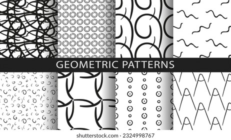 A set of seamless  abstract patterns. Hand drawn vector illustration.