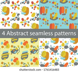 Set of seamless abstract patterns. Sea pebbles, beach, summer vacation. Bright and light abstraction.