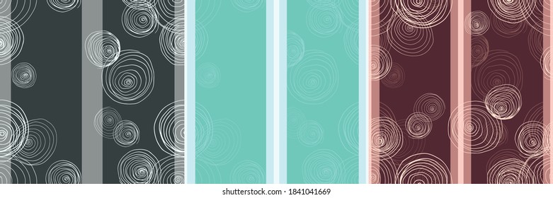 Set of seamless, abstract patterns with spirals. Vector illustration in a flat style.