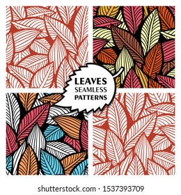 Set of Seamless abstract patterns. Vector illustrations with leaves.