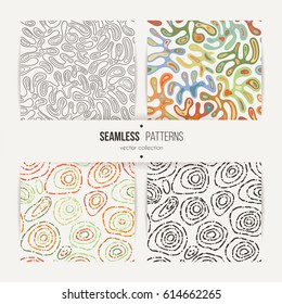 Set of seamless abstract patterns. Wave like amoeba and dotted circles
