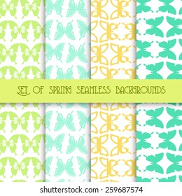 Set of seamless abstract spring backgrounds with butterflies for scrapbooking vector