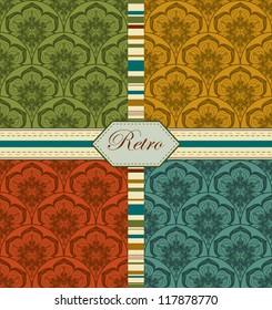 Set of Seamless abstract tiled ornamental pattern, retro-colored