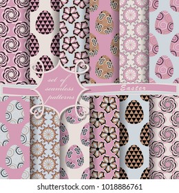 set of seamless abstract vector paper with decorative flowers, figures and symbols of the holy Easter day 