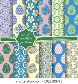 set of seamless abstract vector paper with decorative flowers, figures and symbols of the holy Easter day 