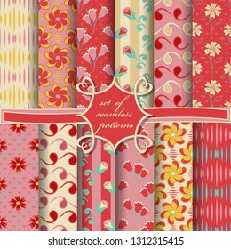 set of seamless abstract vector paper with decorative flowers, shapes and design elements for decoration