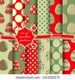 set of seamless abstract vector paper with decorative flowers, figures and symbols of the holy Easter day