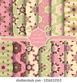 set of seamless abstract vector paper with decorative flowers, shapes and design elements for decoration
