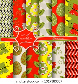 set of seamless abstract vector paper with decorative flowers, figures and symbols of the holy Easter day