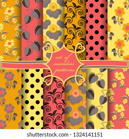 set of seamless abstract vector paper with decorative flowers, shapes and design elements for decoration