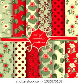 set of seamless abstract vector paper with decorative flowers, shapes and design elements for decoration