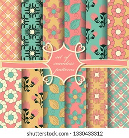 set of seamless abstract vector paper with decorative flowers, shapes and design elements for decoration