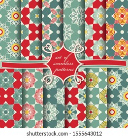 set of seamless abstract vector paper with circular patterns, shapes and design elements for decoration