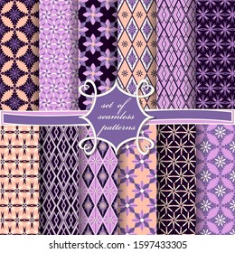 set of seamless abstract vector paper with decorative flowers, geometric shapes and design elements for decoration