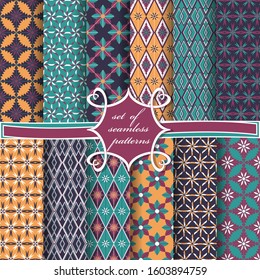 set of seamless abstract vector paper with decorative flowers, geometric shapes and design elements for decoration
