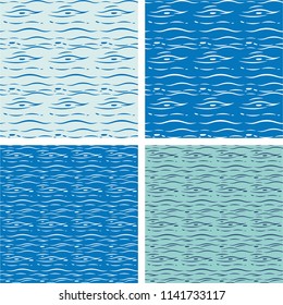 Set of seamless abstract water pattern.Vector floating patterns collection.