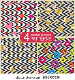 Set of seamless abstract zigzag lines vector patterns. Vintage fashion style.