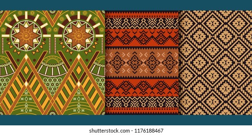 Set of seamless African patterns. Tribal abstract print on fabric, wrapping paper, cloth design.