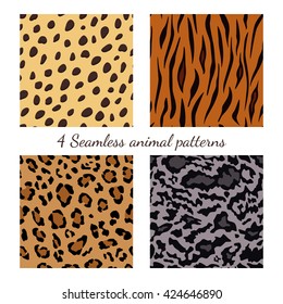 Set of seamless animal patterns, vector feline or cat background