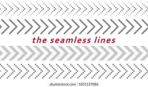 Set of seamless arrow lines. Dotted elements for graphic design. Abstract vector geometric background.