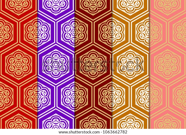 Set Seamless Art Deco Pattern Hand Stock Vector Royalty