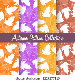 set seamless autumn pattern with exotic palm leaves in flat style. colorful background collection. template for textile fabric design, wrapping paper, fill web page wallpapers, surface textures.