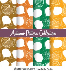 set seamless autumn pattern with exotic leaves fall in flat style. colorful background collection. template for textile fabric design, wrapping paper, fill web page wallpapers, surface textures.