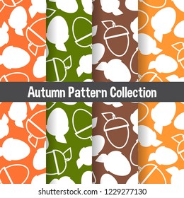 set seamless autumn pattern with fall oak acorn fruit in flat style. colorful background collection. template for textile fabric design, wrapping paper, fill web page wallpapers, surface textures.