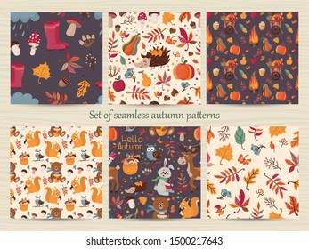 Set of seamless autumn patterns