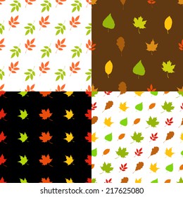 Set of seamless autumn patterns. Four various autumn textures for your design.