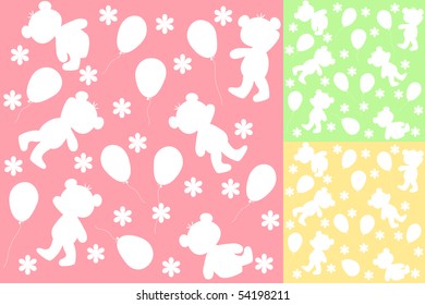 Set seamless. Baby bears. Vector illustration.